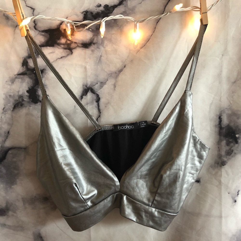 Boo Hoo Silver Crop Top